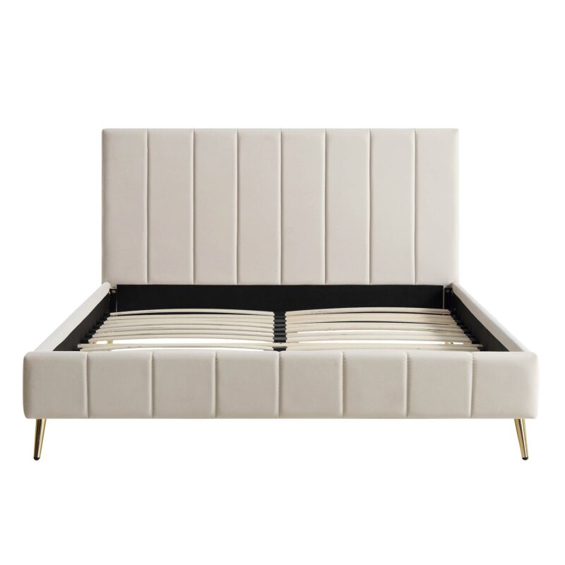 Sylvie Velvet Upholstered Bed Frame with Golden Chrome Legs, Champagne Velvet - Image 3