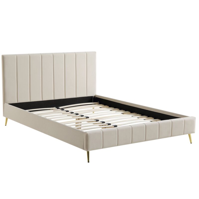 Sylvie Velvet Upholstered Bed Frame with Golden Chrome Legs, Champagne Velvet - Image 6