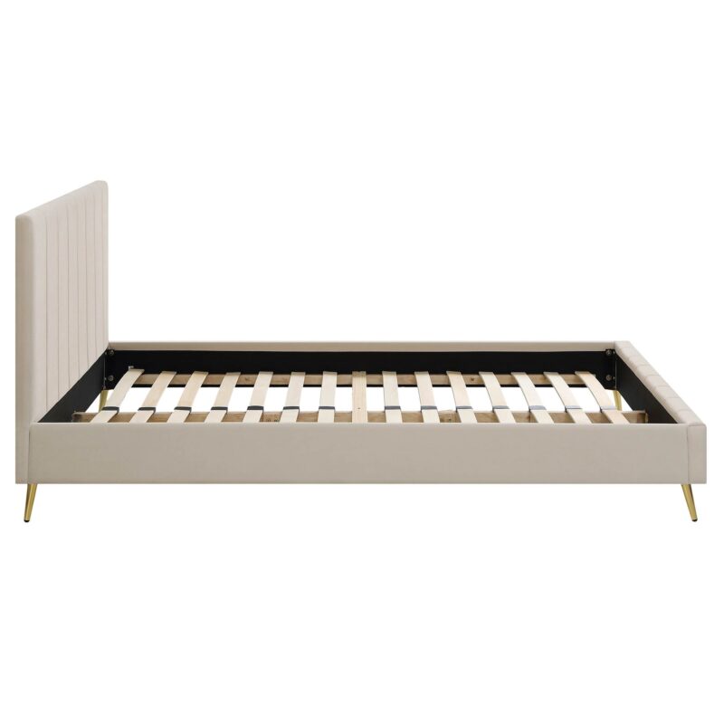 Sylvie Velvet Upholstered Bed Frame with Golden Chrome Legs, Champagne Velvet - Image 7