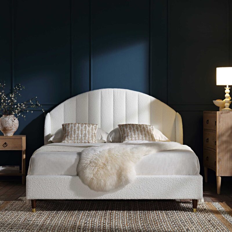 Eleanor White Boucle Upholstered Bed Frame with Domed Headboard - Image 2
