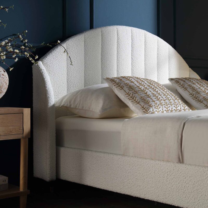 Eleanor White Boucle Upholstered Bed Frame with Domed Headboard - Image 3