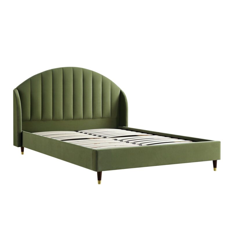 Eleanor Moss Green Velvet Upholstered Bed Frame with Domed Headboard - Image 4