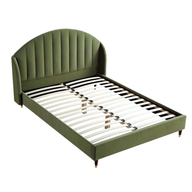 Eleanor Moss Green Velvet Upholstered Bed Frame with Domed Headboard - Image 5