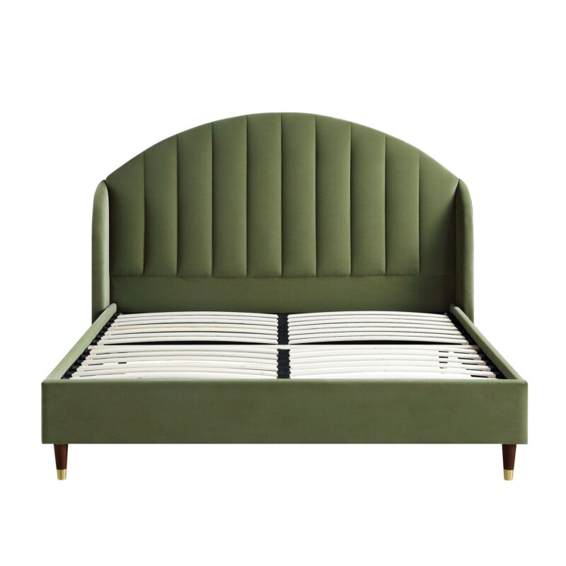 Eleanor Moss Green Velvet Upholstered Bed Frame with Domed Headboard - Image 7