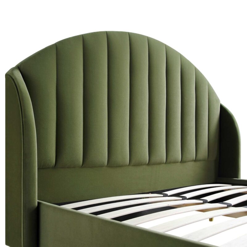 Eleanor Moss Green Velvet Upholstered Bed Frame with Domed Headboard - Image 10