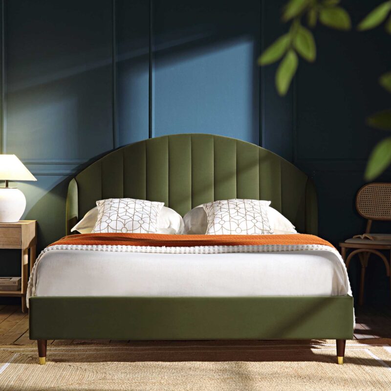 Eleanor Moss Green Velvet Upholstered Bed Frame with Domed Headboard - Image 2