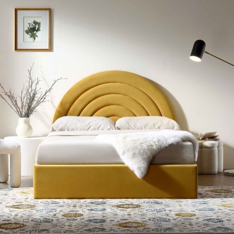 Archer Mustard Yellow Velvet Ottoman Storage Bed - Image 2