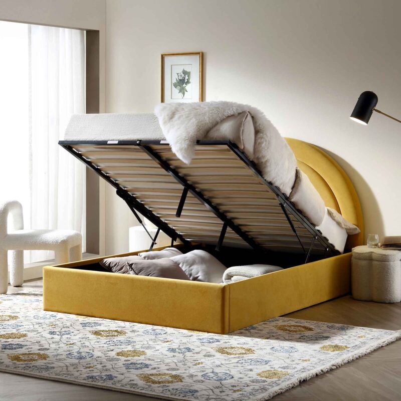 Archer Mustard Yellow Velvet Ottoman Storage Bed - Image 3