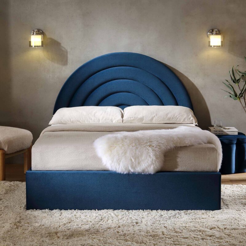 Archer Navy Blue Velvet Ottoman Storage Bed - Image 2