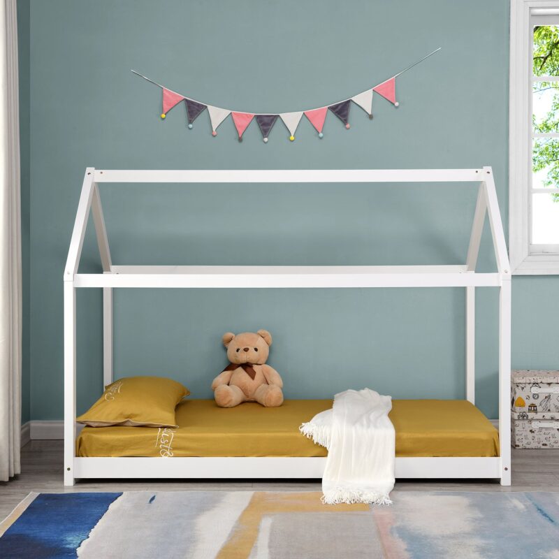 Bethwin Solid Wood Kid's House Bed in White - Image 2
