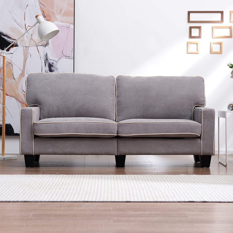 Sherbrook 3 Seater Fabric Sofa with Contrasting Trim in Light Grey Fabric - Image 2