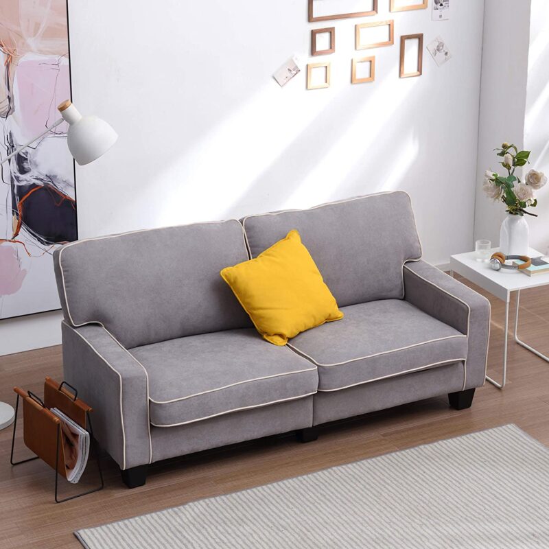 Sherbrook 3 Seater Fabric Sofa with Contrasting Trim in Light Grey Fabric - Image 4
