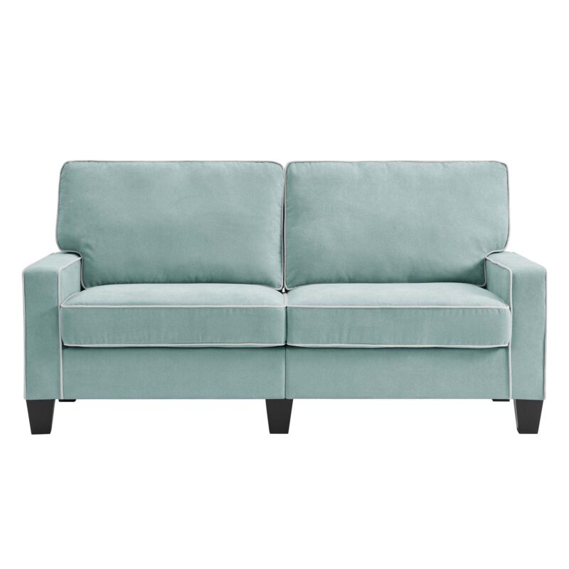 Sherbrook Large 2-Seater Mint Brushed Fabric Sofa with Contrasting Piping - Image 3