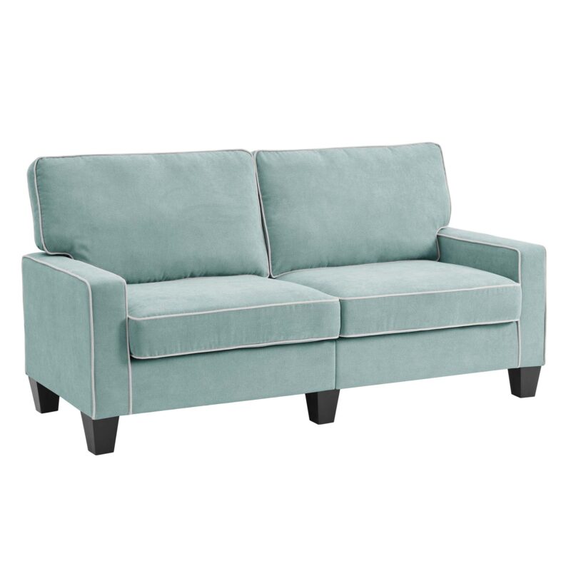 Sherbrook Large 2-Seater Mint Brushed Fabric Sofa with Contrasting Piping - Image 4