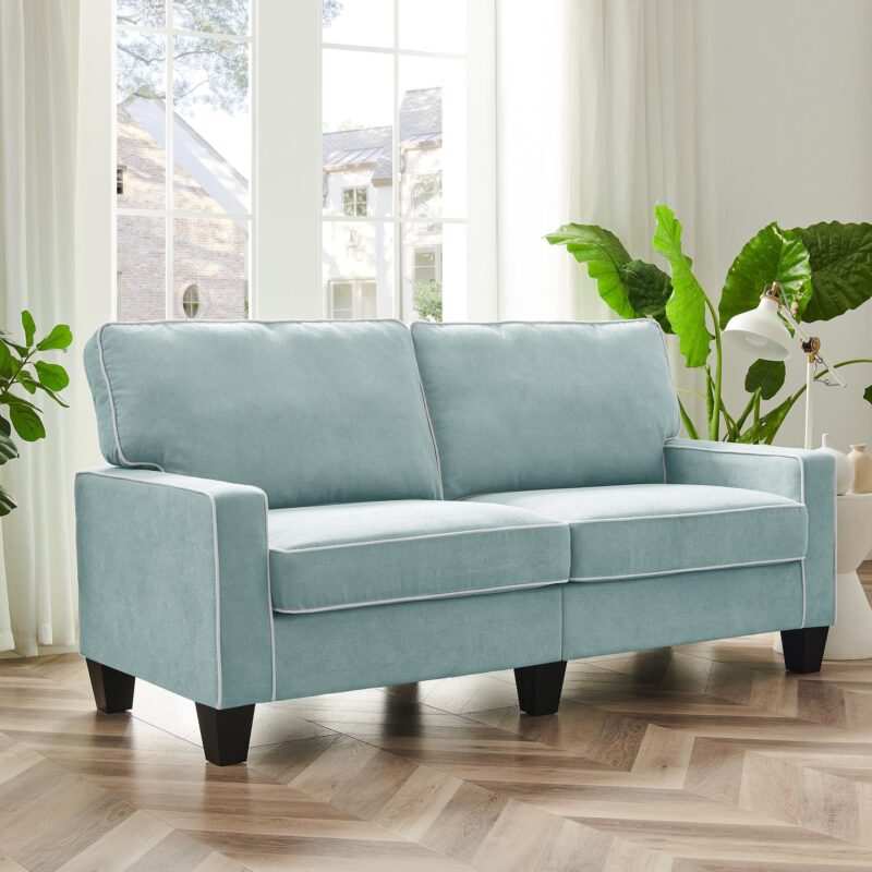 Sherbrook Large 2-Seater Mint Brushed Fabric Sofa with Contrasting Piping - Image 2