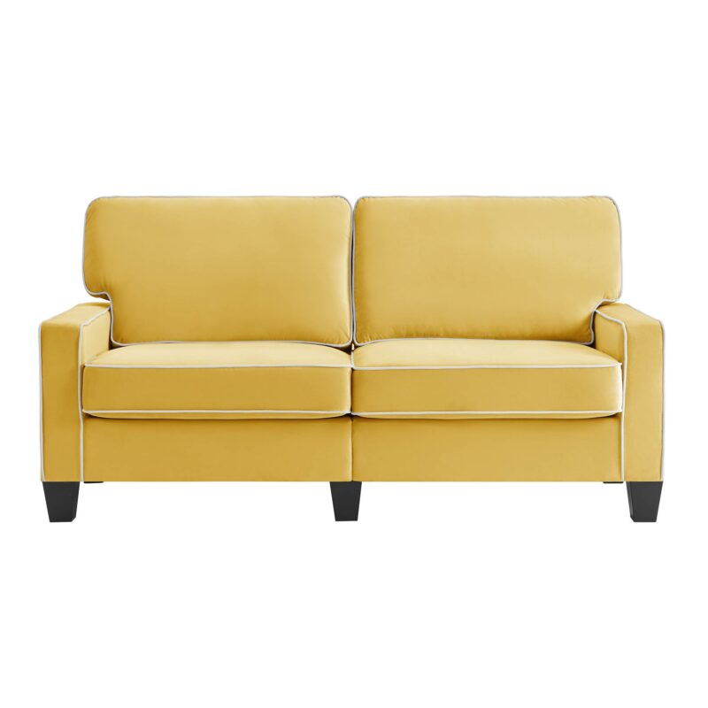 Sherbrook Large 2-Seater Mustard Yellow Velvet Sofa with Contrasting Piping - Image 3