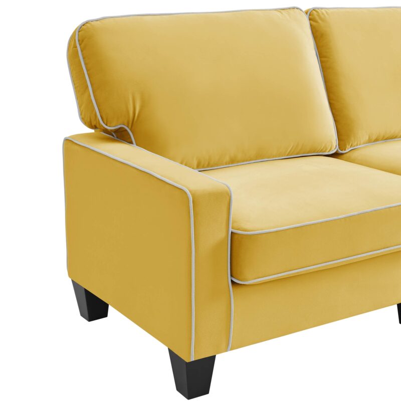 Sherbrook Large 2-Seater Mustard Yellow Velvet Sofa with Contrasting Piping - Image 7