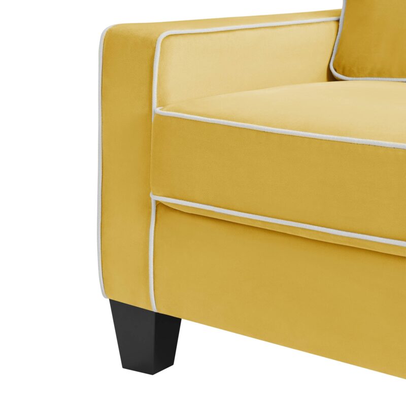 Sherbrook Large 2-Seater Mustard Yellow Velvet Sofa with Contrasting Piping - Image 8