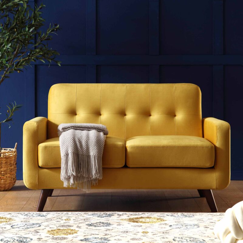 Clarence 2-Seater Sofa in Mustard Yellow Velvet - Image 2