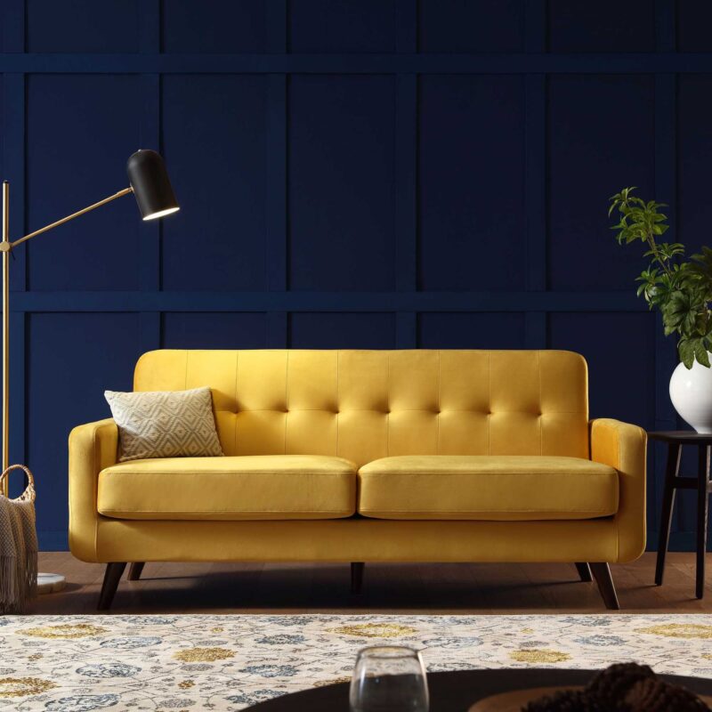 Clarence 3-Seater Sofa in Mustard Yellow Velvet - Image 2