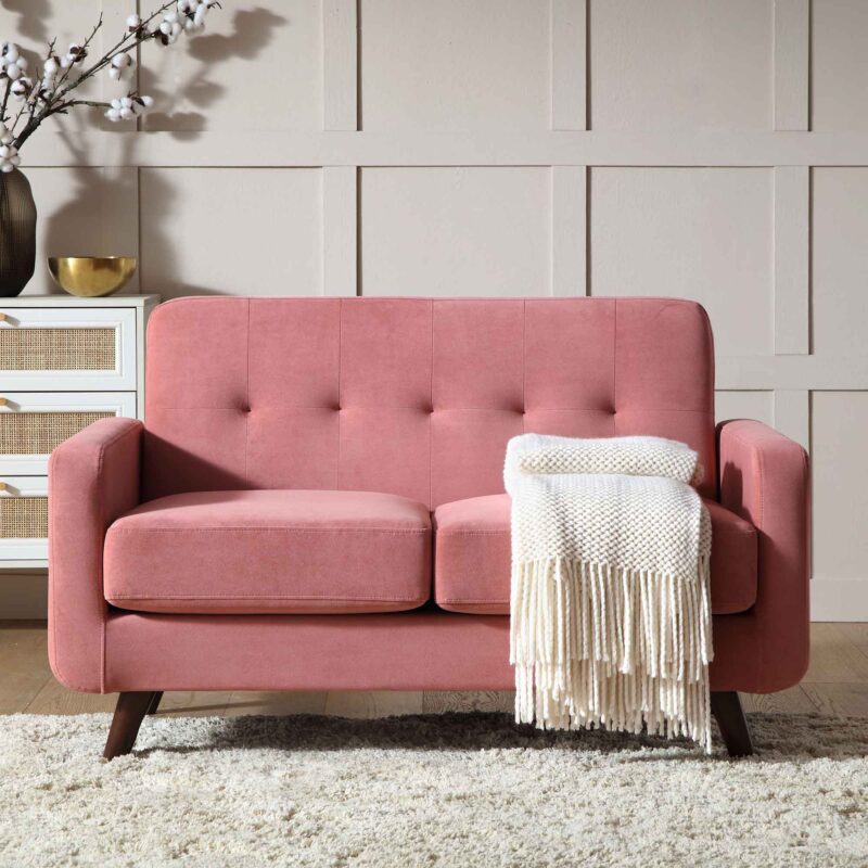 Clarence 2-Seater Sofa in Blush Pink Velvet - Image 2