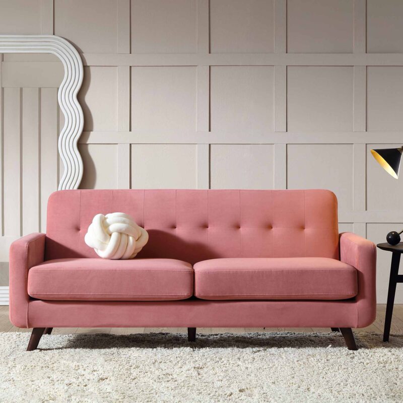 Clarence 3-Seater Sofa in Blush Pink Velvet - Image 2
