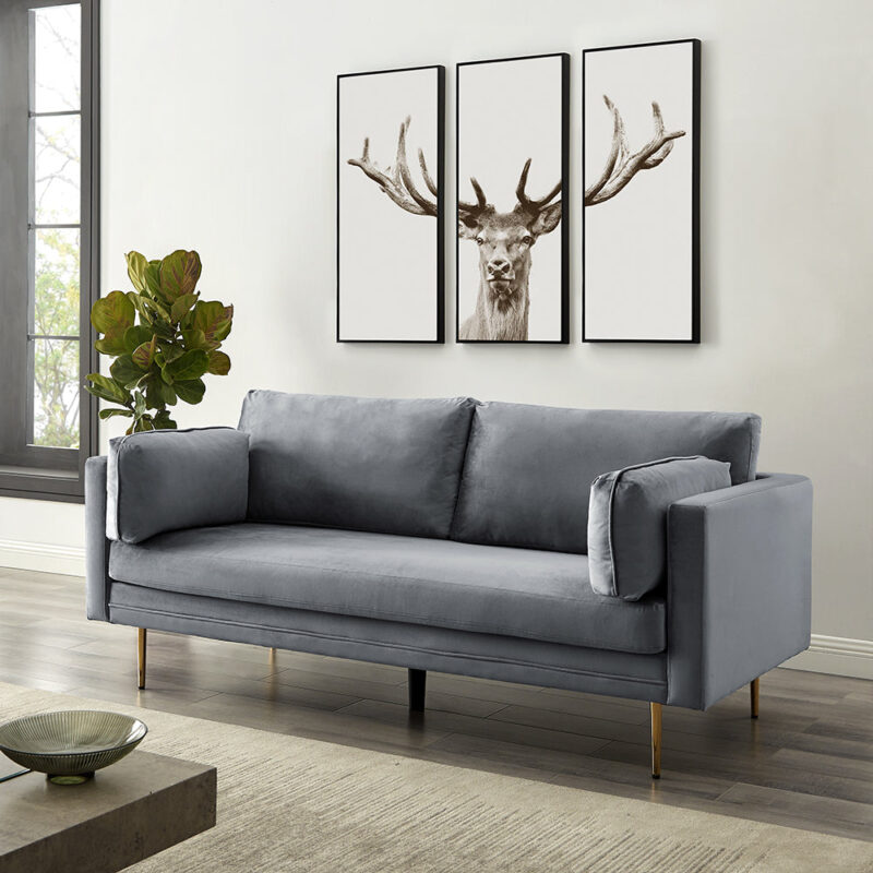 Pelham Grey Velvet Fabric Sofa - Image 3