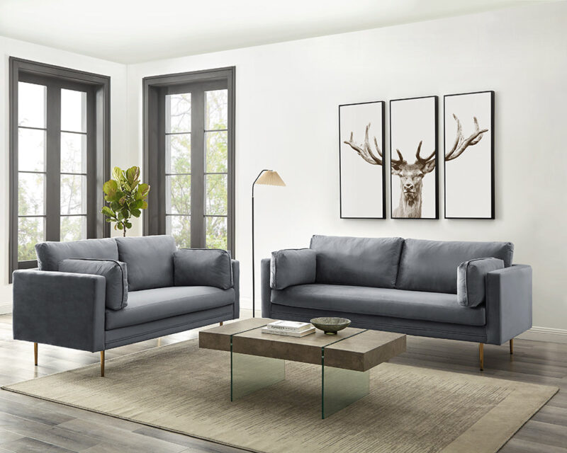 Pelham Grey Velvet Fabric Sofa - Image 2