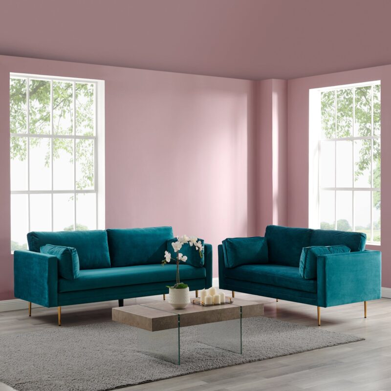 Pelham Teal Blue Velvet Fabric Sofa - Image 2