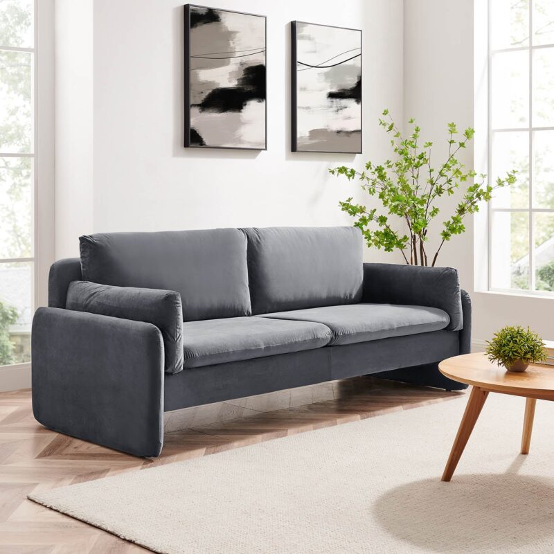 Clapham 3-Seater Grey Velvet Fabric Sofa - Image 2