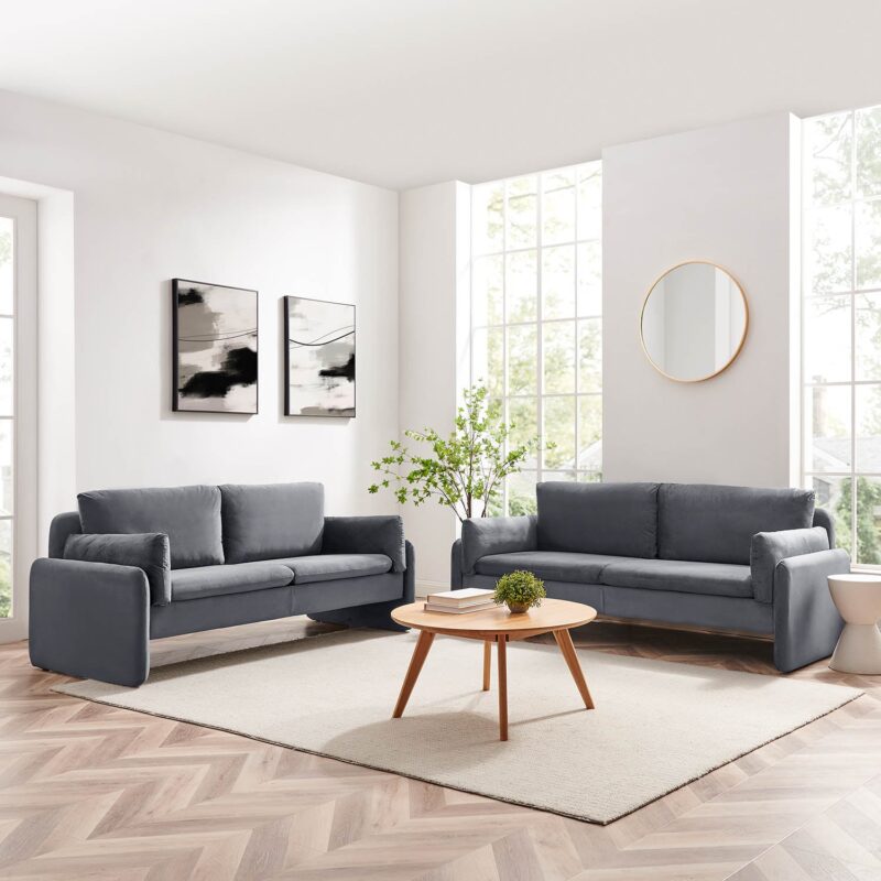 Clapham 3-Seater Grey Velvet Fabric Sofa - Image 3
