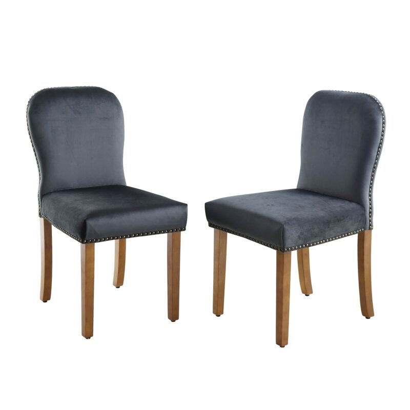 Stanway Set of 2 Grey Velvet Dining Chairs - Image 2