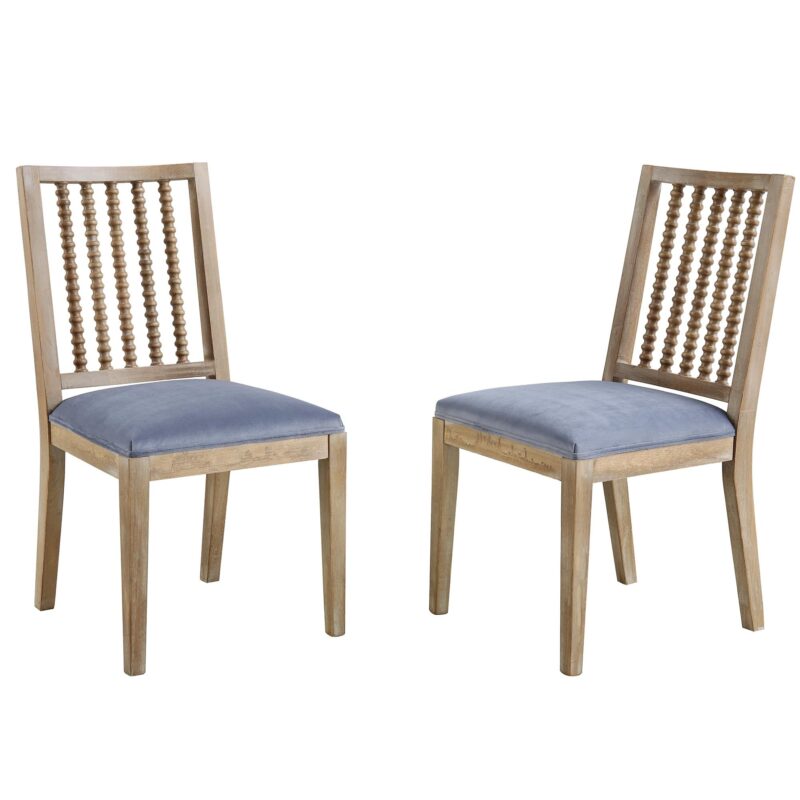 Hemingford Set of 2 Blue Grey Velvet Bobbin Spindle Dining Chair - Image 2