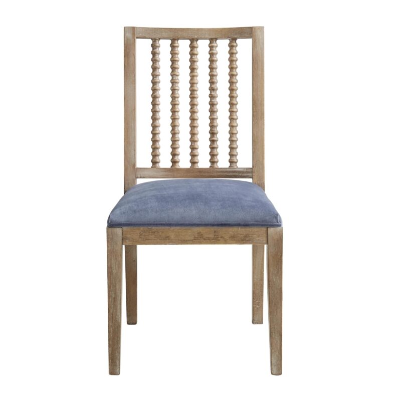 Hemingford Set of 2 Blue Grey Velvet Bobbin Spindle Dining Chair - Image 3