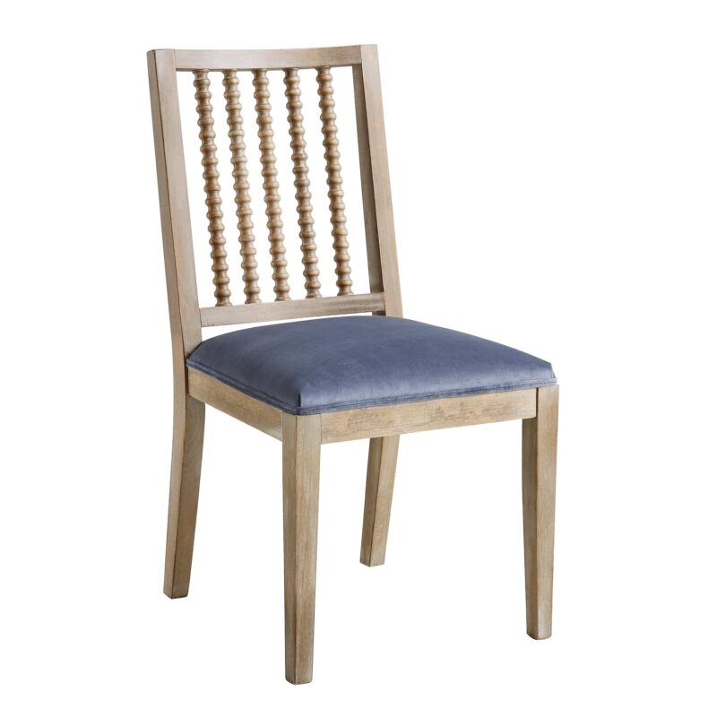 Hemingford Set of 2 Blue Grey Velvet Bobbin Spindle Dining Chair - Image 5