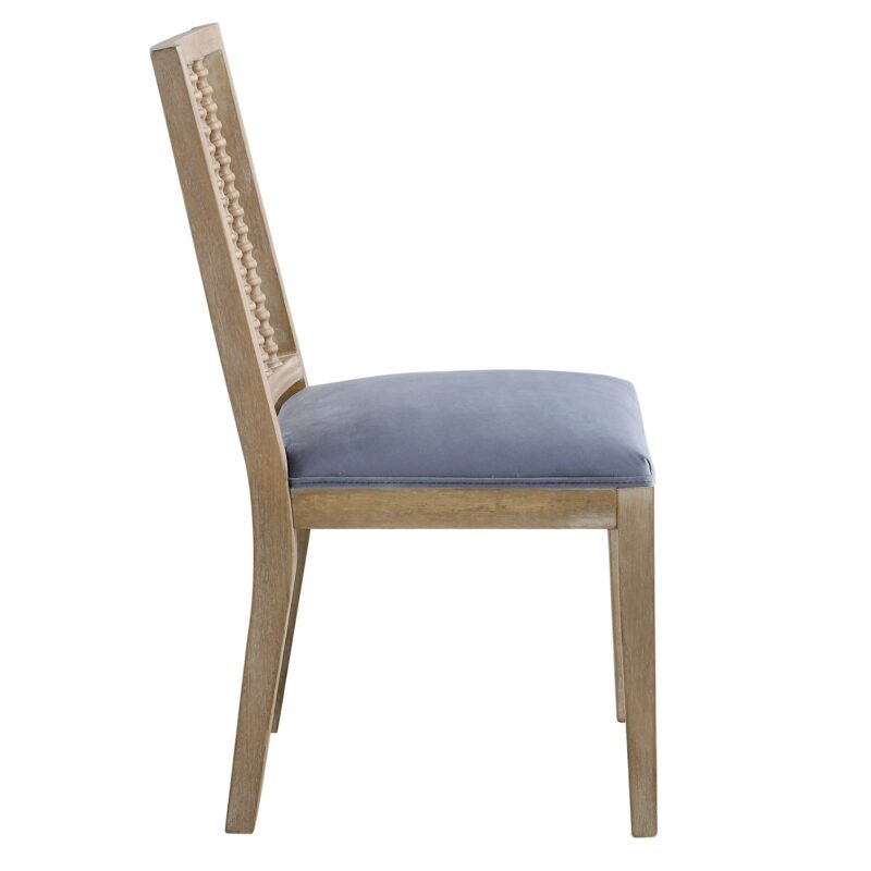 Hemingford Set of 2 Blue Grey Velvet Bobbin Spindle Dining Chair - Image 6