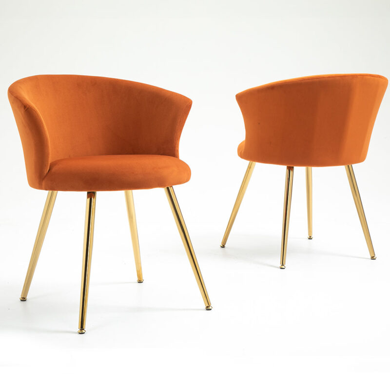 Kylie Set of 2 Orange Velvet Dining Chairs - Image 2