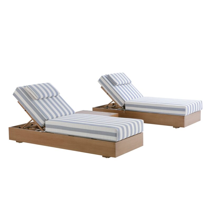 Jardin Aluminium Outdoor Sun Lounger Set, Natural with Blue Stripes - Image 7