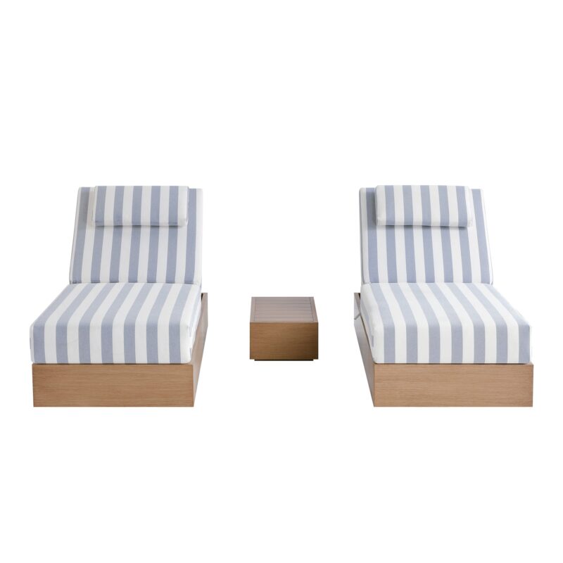 Jardin Aluminium Outdoor Sun Lounger Set, Natural with Blue Stripes - Image 8