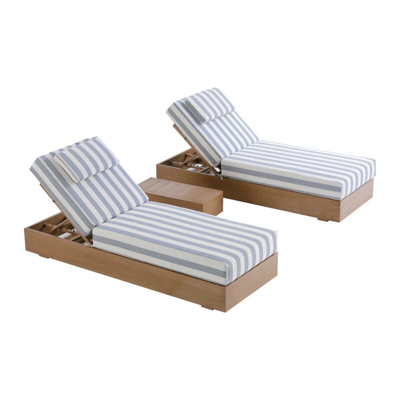 Jardin Aluminium Outdoor Sun Lounger Set, Natural with Blue Stripes - Image 10