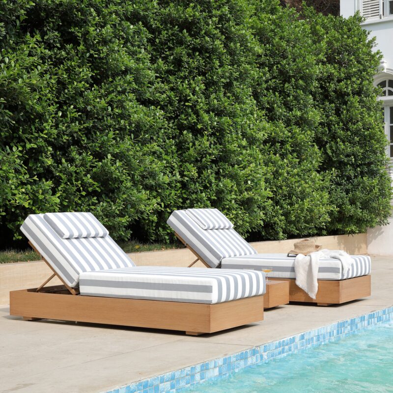 Jardin Aluminium Outdoor Sun Lounger Set, Natural with Blue Stripes - Image 2