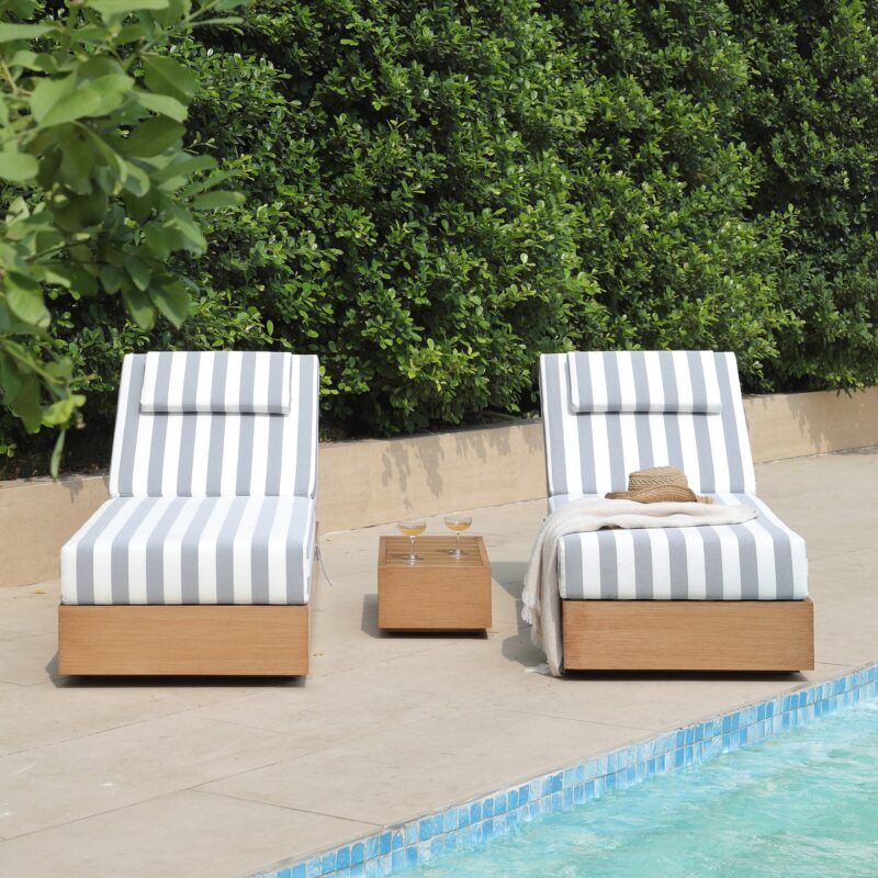 Jardin Aluminium Outdoor Sun Lounger Set, Natural with Blue Stripes - Image 3