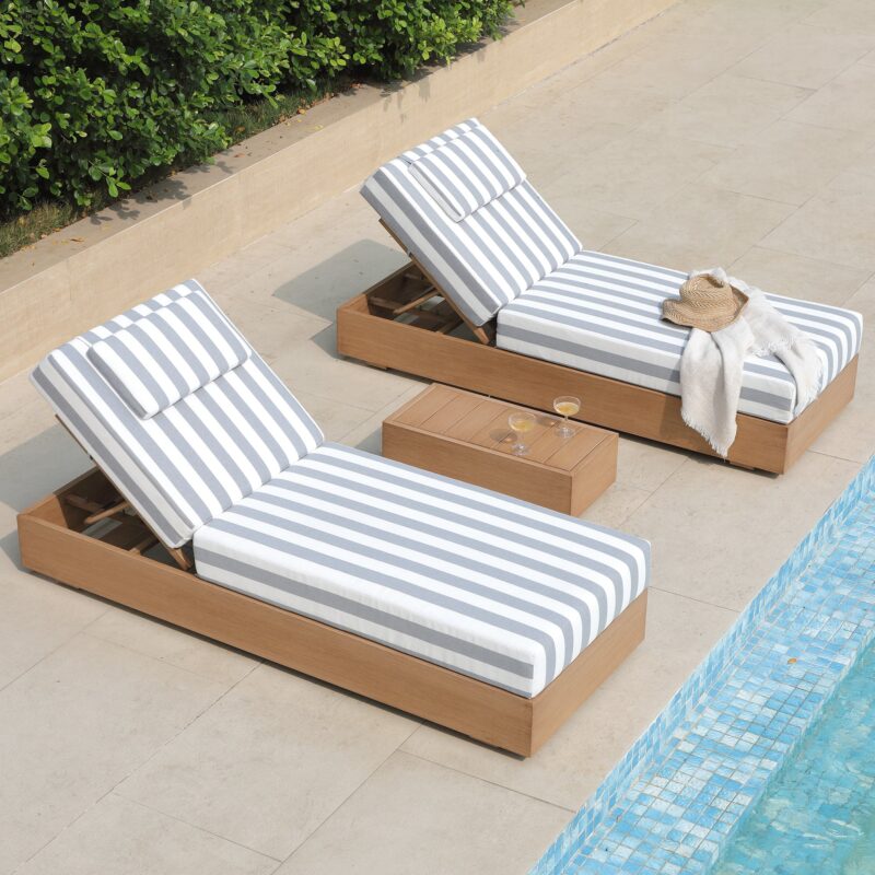 Jardin Aluminium Outdoor Sun Lounger Set, Natural with Blue Stripes - Image 4
