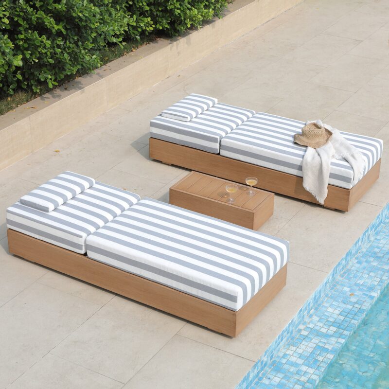 Jardin Aluminium Outdoor Sun Lounger Set, Natural with Blue Stripes - Image 5