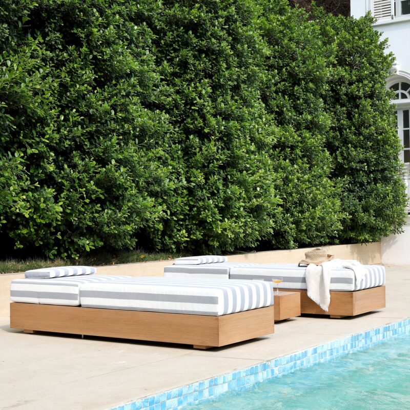Jardin Aluminium Outdoor Sun Lounger Set, Natural with Blue Stripes - Image 6