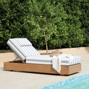 Jardin Aluminium Outdoor Sun Lounger, Natural with Blue Stripes