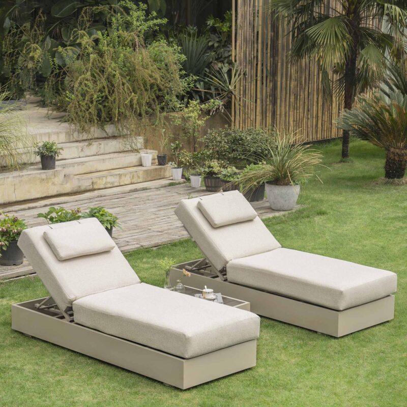 Jardin Aluminium Outdoor Sun Lounger Set, Pumice - Image 2