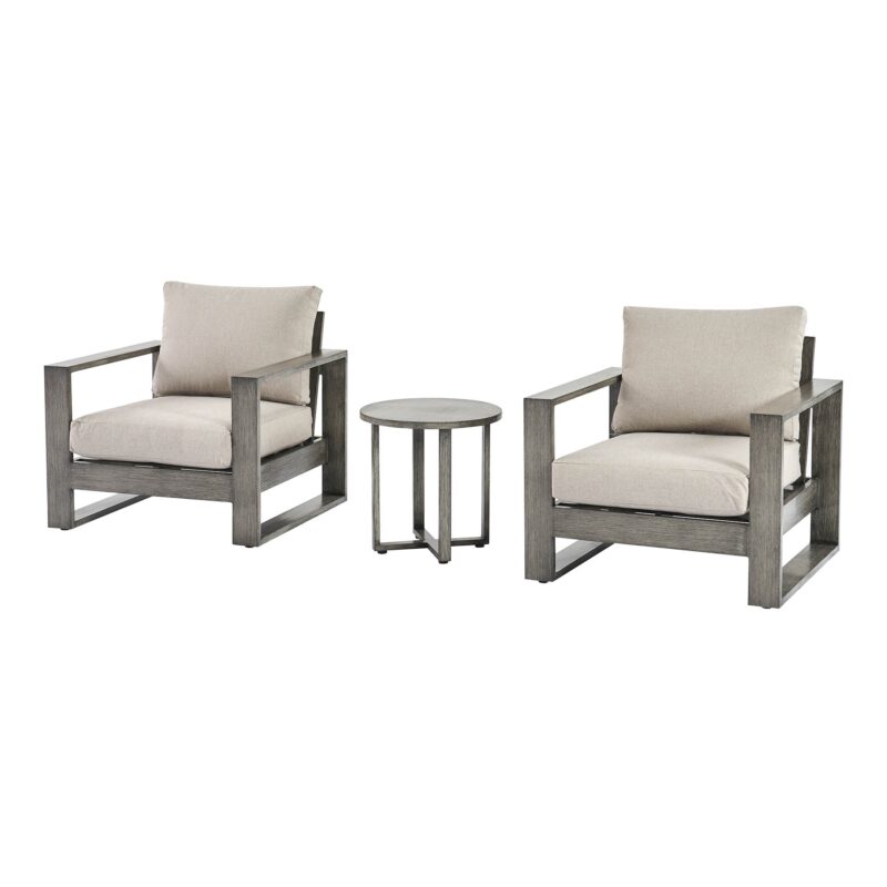 Montrose Aluminium Bistro Set with Side Table, Brushed Silver Oak - Image 7