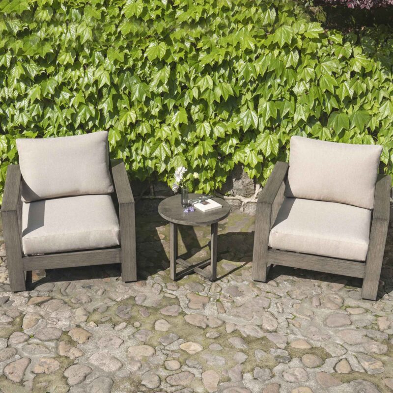 Montrose Aluminium Bistro Set with Side Table, Brushed Silver Oak - Image 2