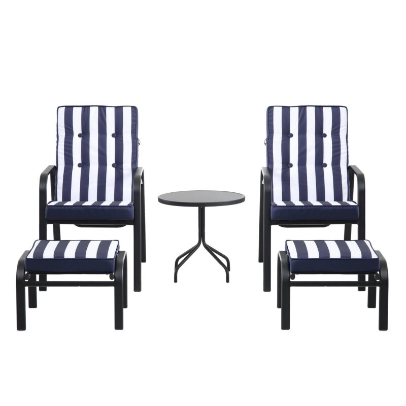 Champneys 2-Seater Steel and Fabric Outdoor Reclining Bistro Set with Stool, Blue - Image 8